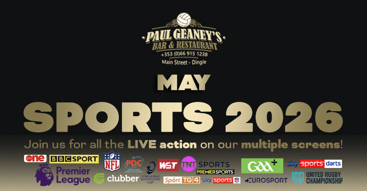 May 2026 Line Up at Paul Geaney's Bar & Restaurant Dingle Wild Atlantic Way