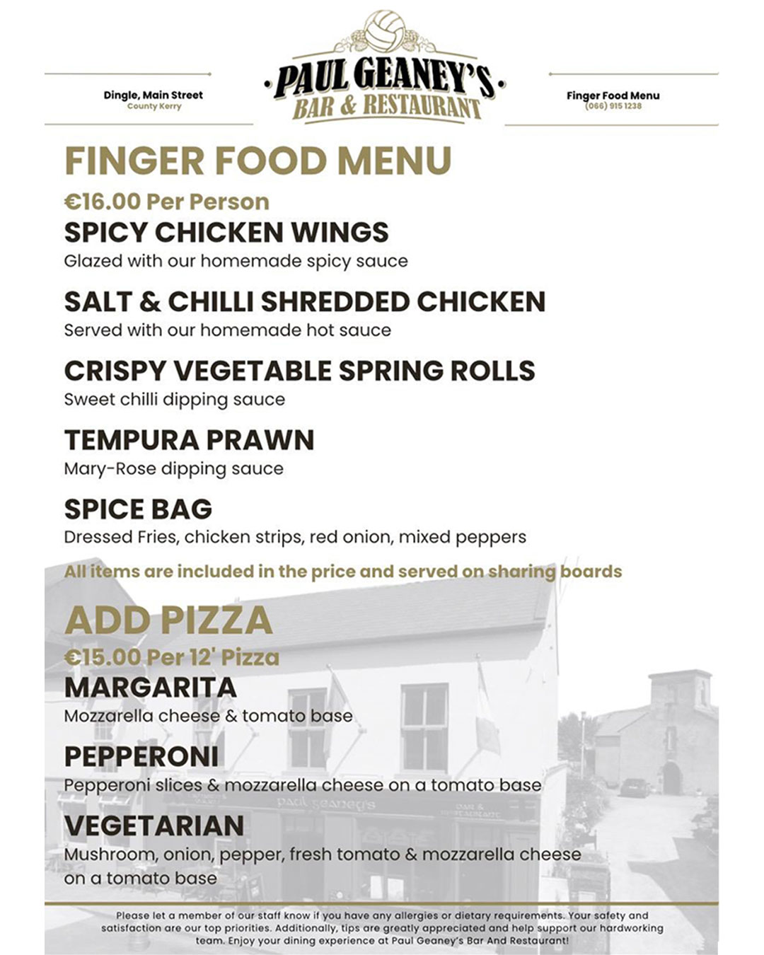 Finger Food Menu.